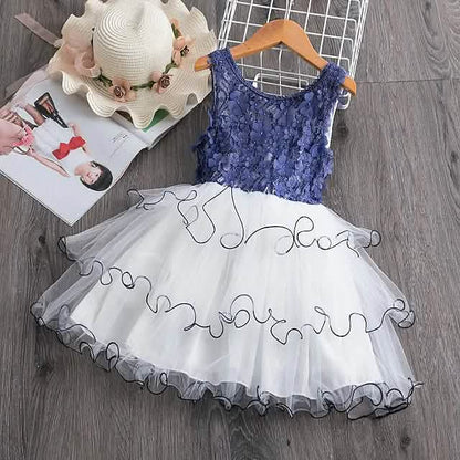 Girls' Ruffle Mesh Embroidered Dress