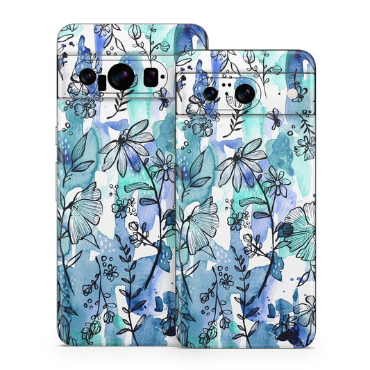 Blue Ink Floral - Google Pixel 8 Skin