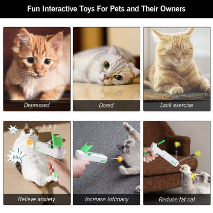 Interactive Cat Toy Gun Stick with Ball and Feather