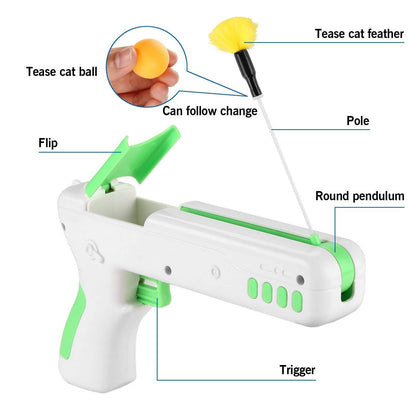 Interactive Cat Toy Gun Stick with Ball and Feather