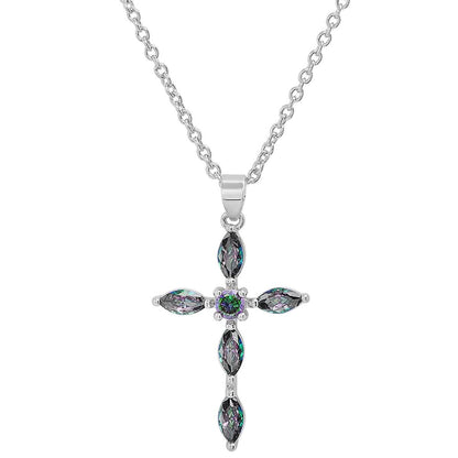 Ladies 18k Gold/White Gold Plated Brass Simulated Cross Pendant