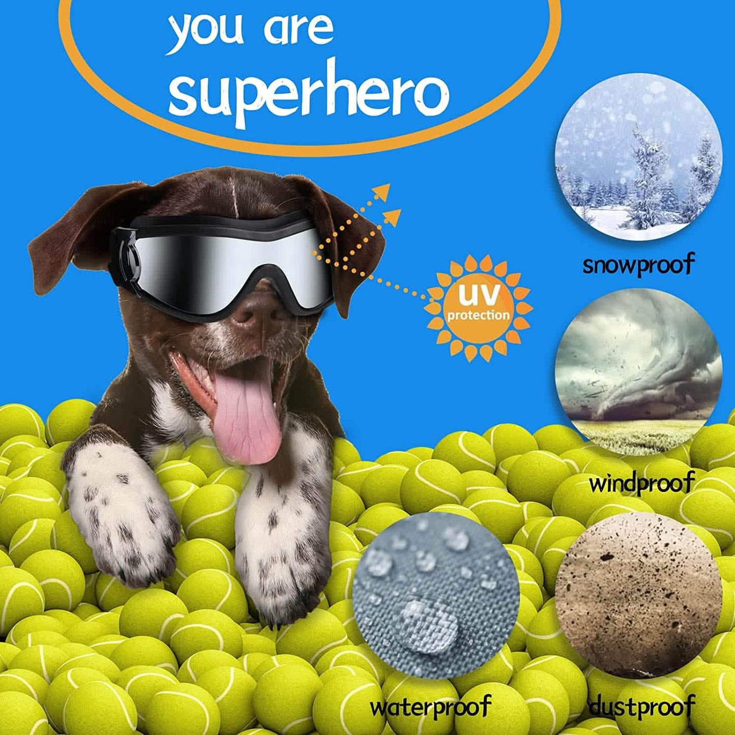 NVTED Dog Sunglasses with Adjustable Strap for Medium or Large Dog