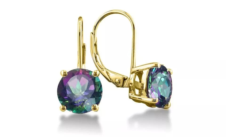 .925 Sterling Silver Round Cut Mystic CZ Gold Leverback Earrings For Women
