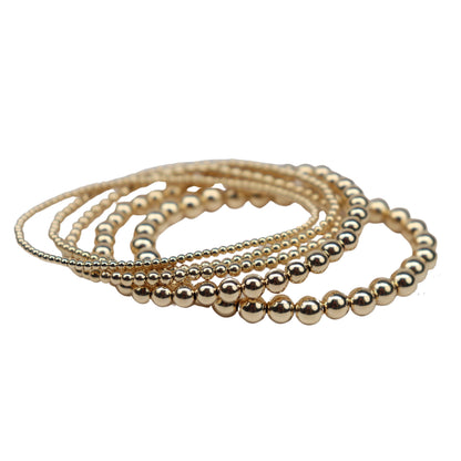 Stretchy Gold-Fill Beaded Bangle Bracelets, 14/20 Gold-Filled, 6.5" Diameter
