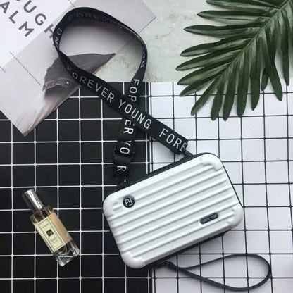 Women Suitcase Box Shape Crossbody Shoulder Bag Letter Band Travel Carrying