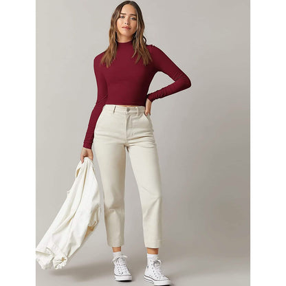 Women's Basic Mock Neck Long Sleeve Top