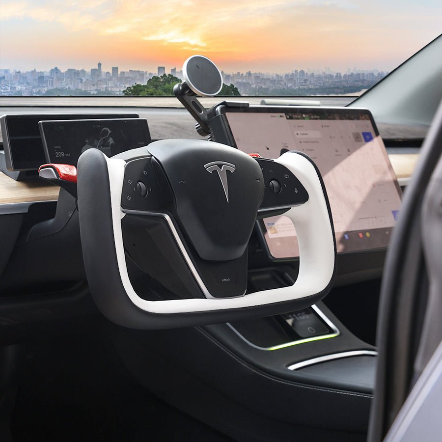 Yoke Style Steering Wheel for Model 3 / Y【Black & White Leather】